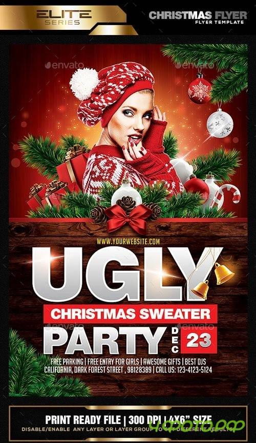 Ugly Christmas Sweater Party Flyer - 18704621