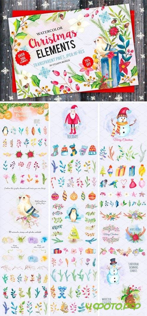 Watercolor Christmas Elements BUNDLE - 1127016