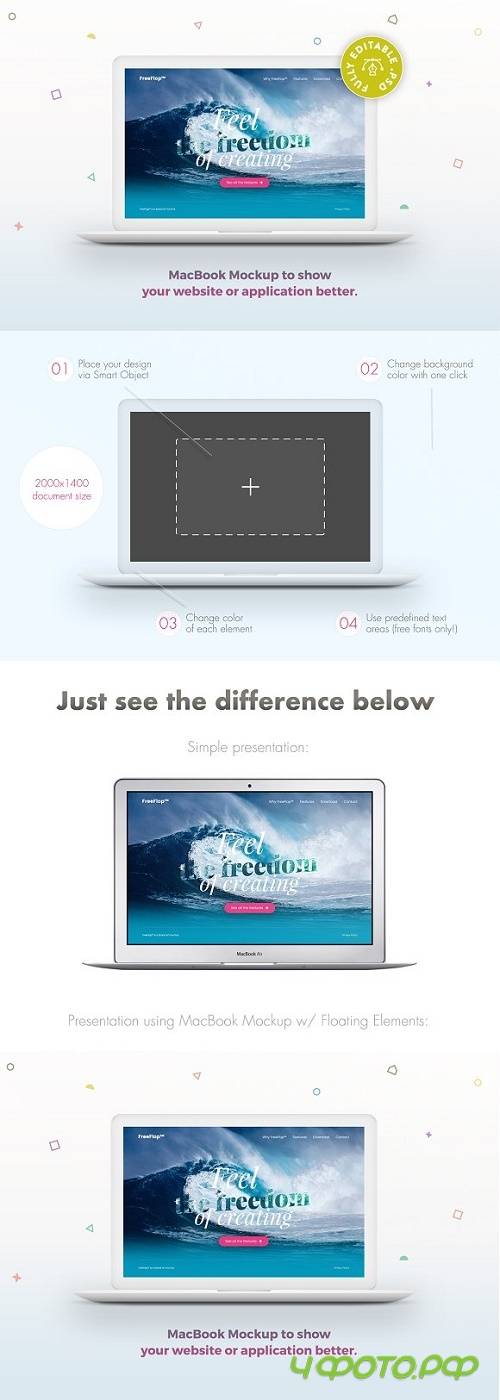 MacBook Mockup w/ Floating Elements - 989793