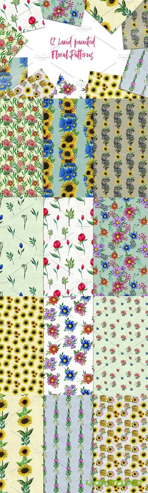 12 Flowers and leaves patterns - 1137931