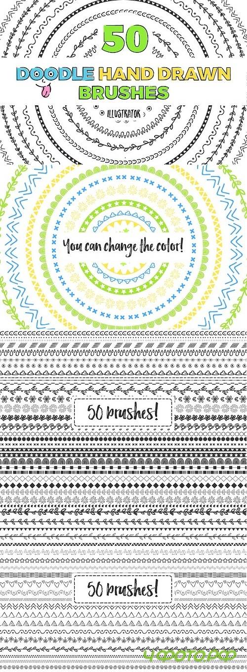 50 Doodle Hand Drawn Brushes - BUNDLE - 1149325