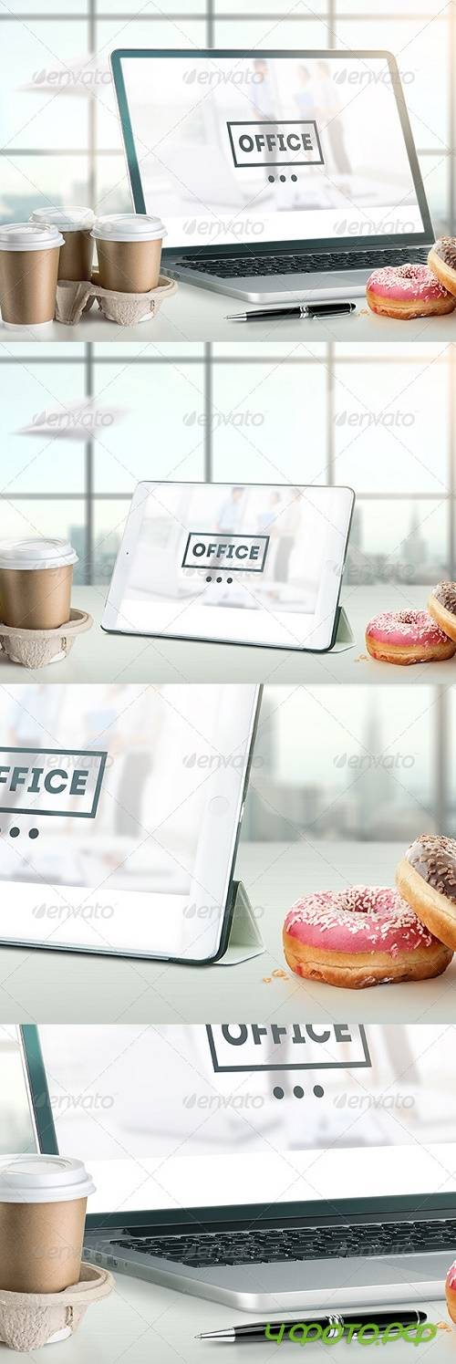 Mock-Up Laptop and tablet (PSD). Office style - 7255500