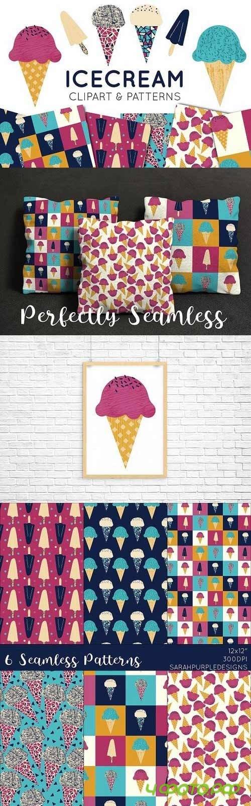IceCream Clipart and Seamless Paper - 698404
