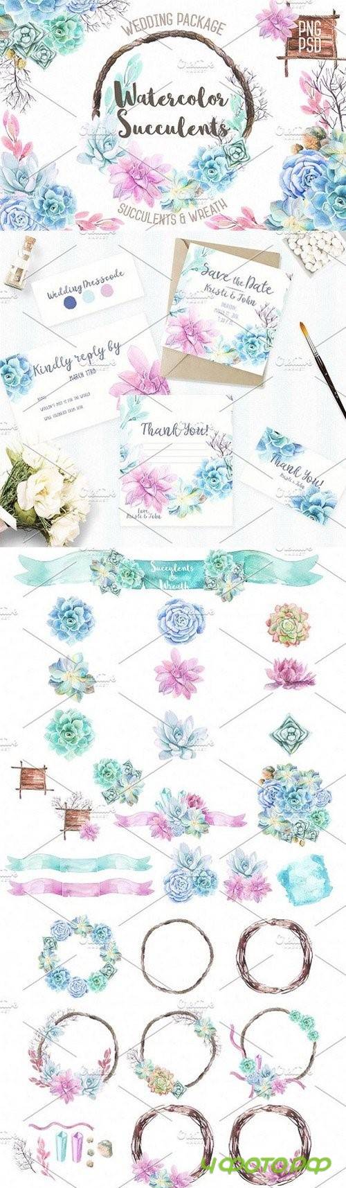 Watercolor Succulents & Wreath 578662