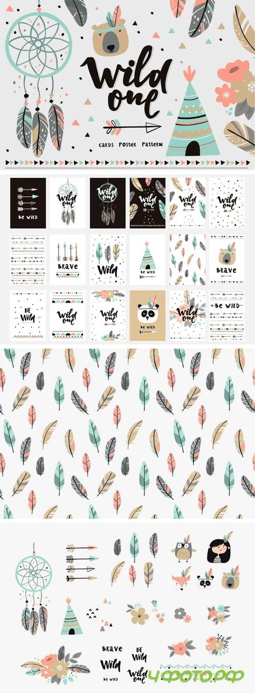 Boho Vector Card Poster, Be Wild - 1276156
