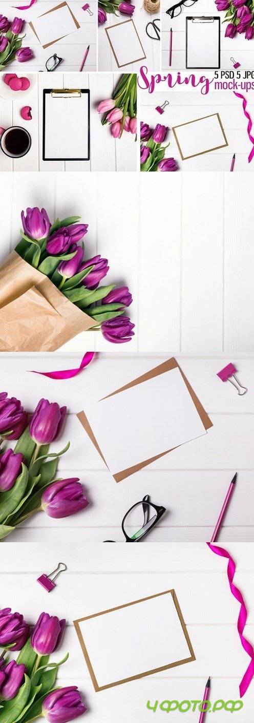 Set of 5 mock-ups with tulips 1290541