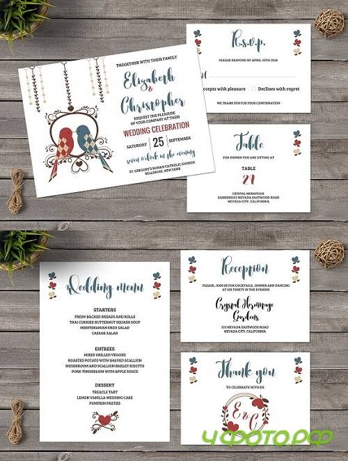 Vintage Love Birds Wedding Invite 1266500
