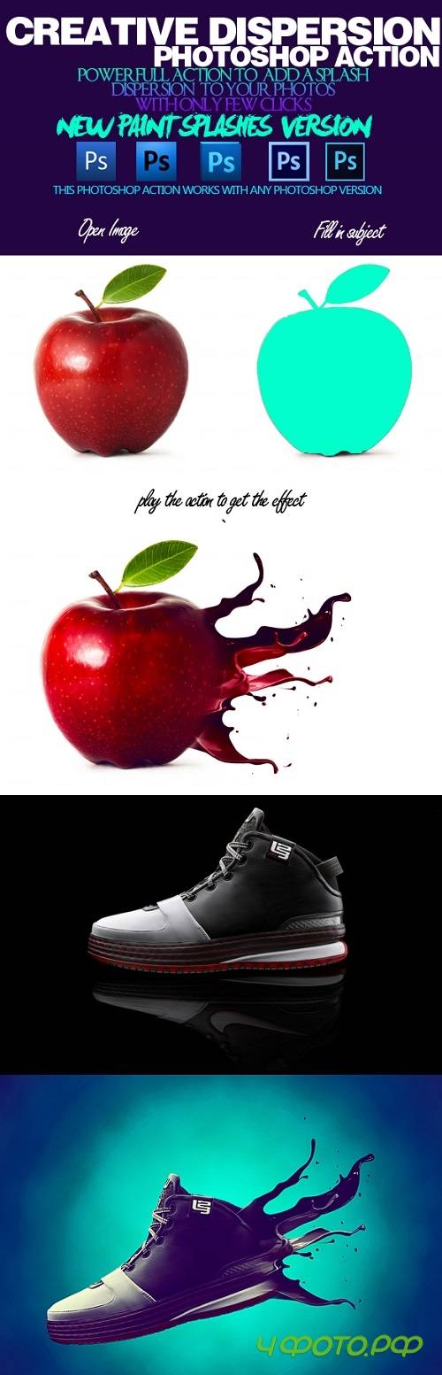 3D Splashes V1.1 Dispersion Photoshop Action - 19644782