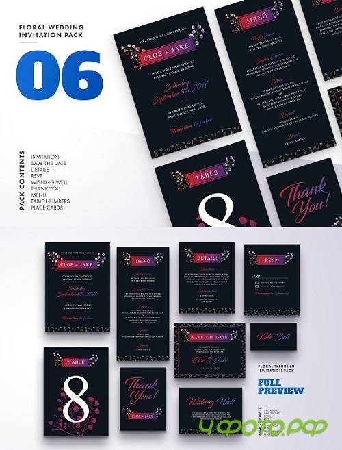 Floral Wedding Invitation Pack 06