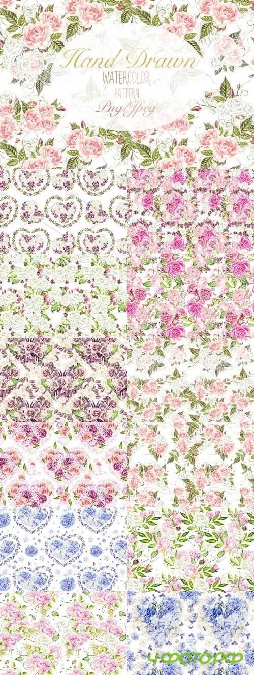 15 Hand Drawn Watercolor PATTERNS 1158026