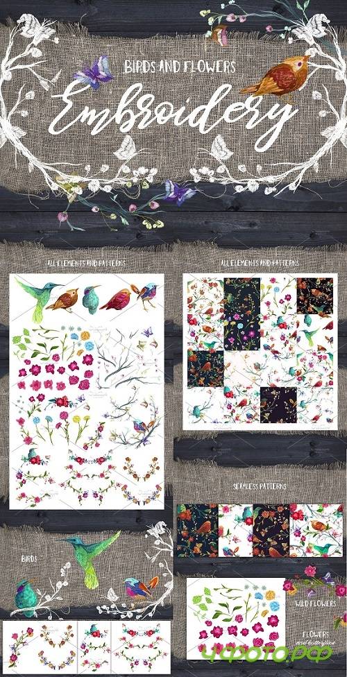 Embroidery: flowers and birds 1397147