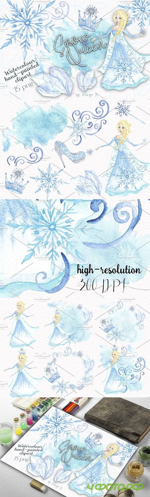 Snow Queen Watercolor Clipart - 1087146