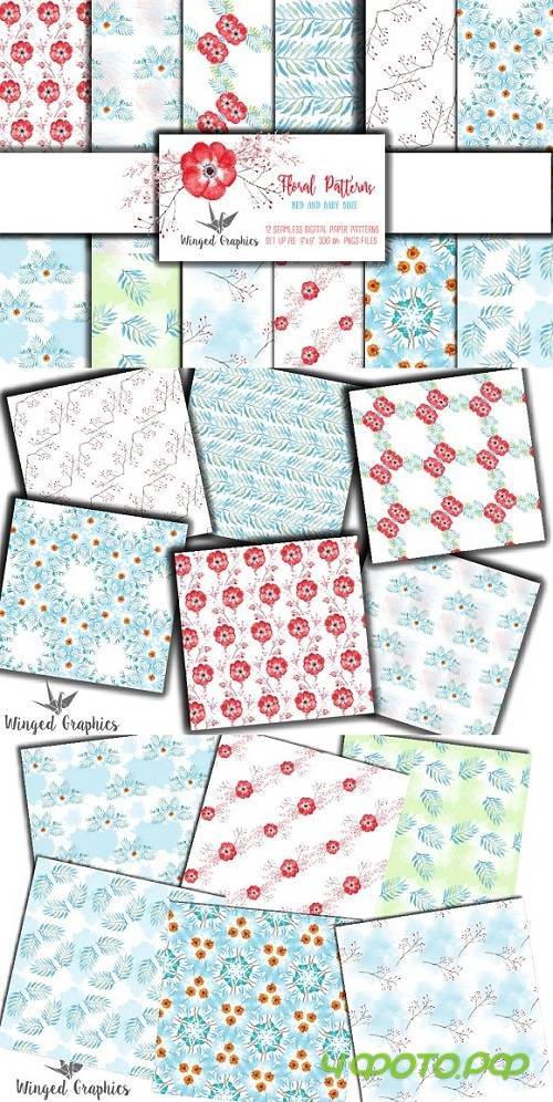 Floral watercolor seamless patterns 1488739