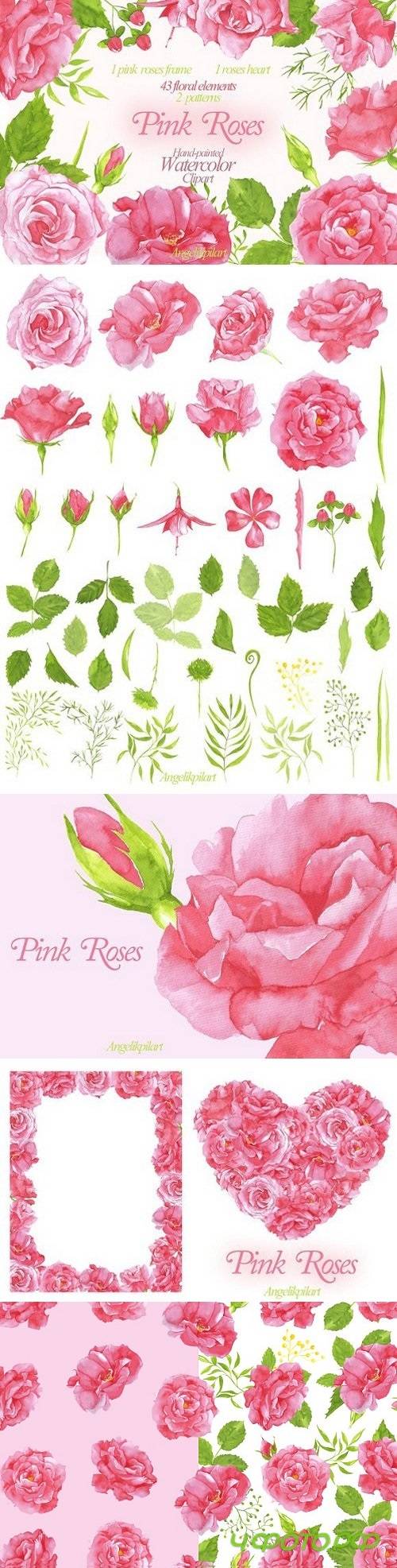 watercolor Pink Roses clipart 1522731