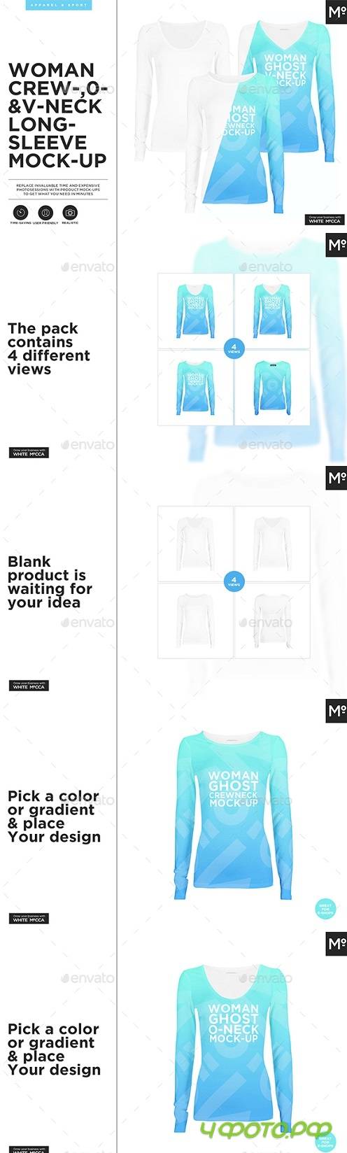 Woman Crew- O- V-neck Longsleeve Ghost Mockup 20203174