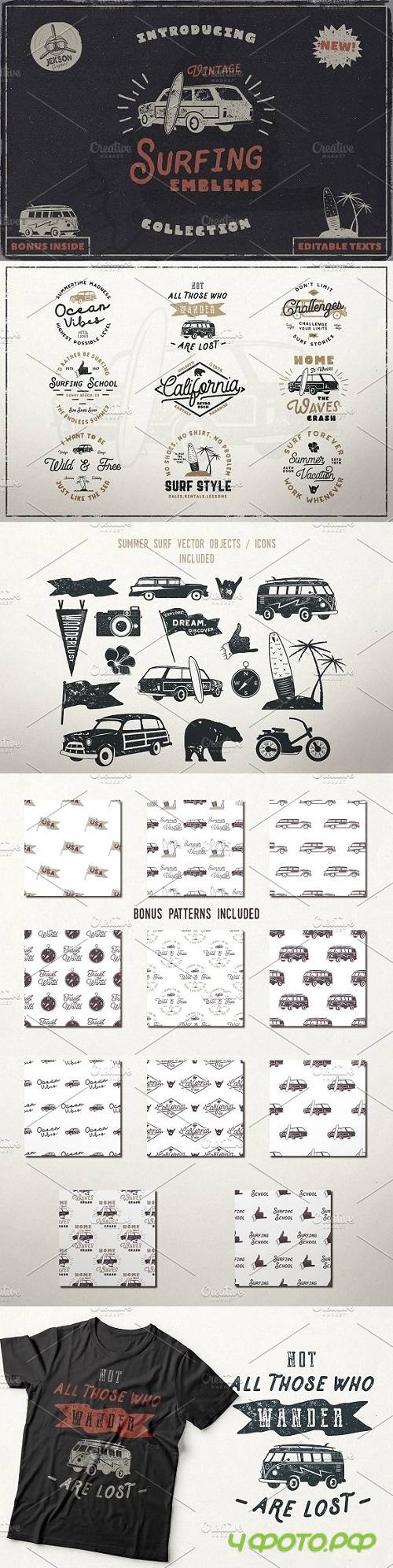 Vintage Surfing Emblems Set 1672094