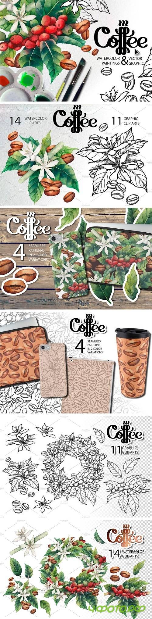 Watercolor and Graphic Coffee Plants 1643046
