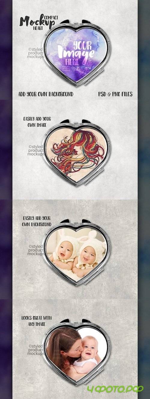 Heart shaped compact mirror mockup 1636214
