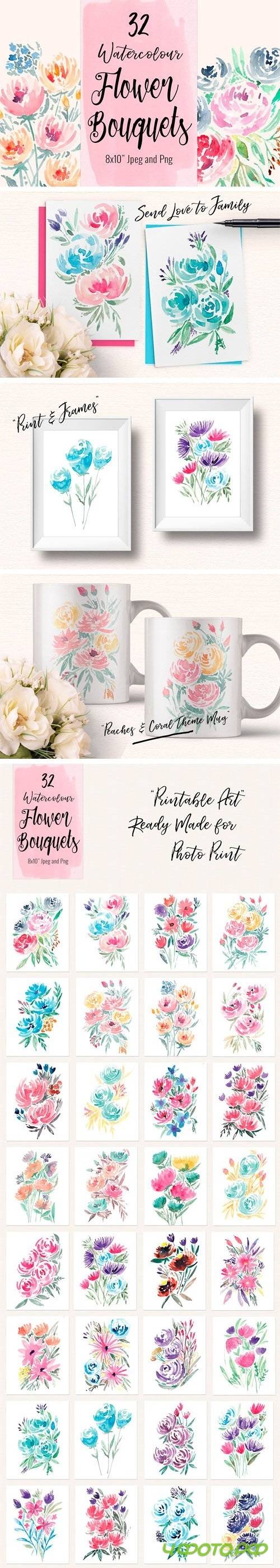 32 Watercolour Flower Bouquets - 1741275