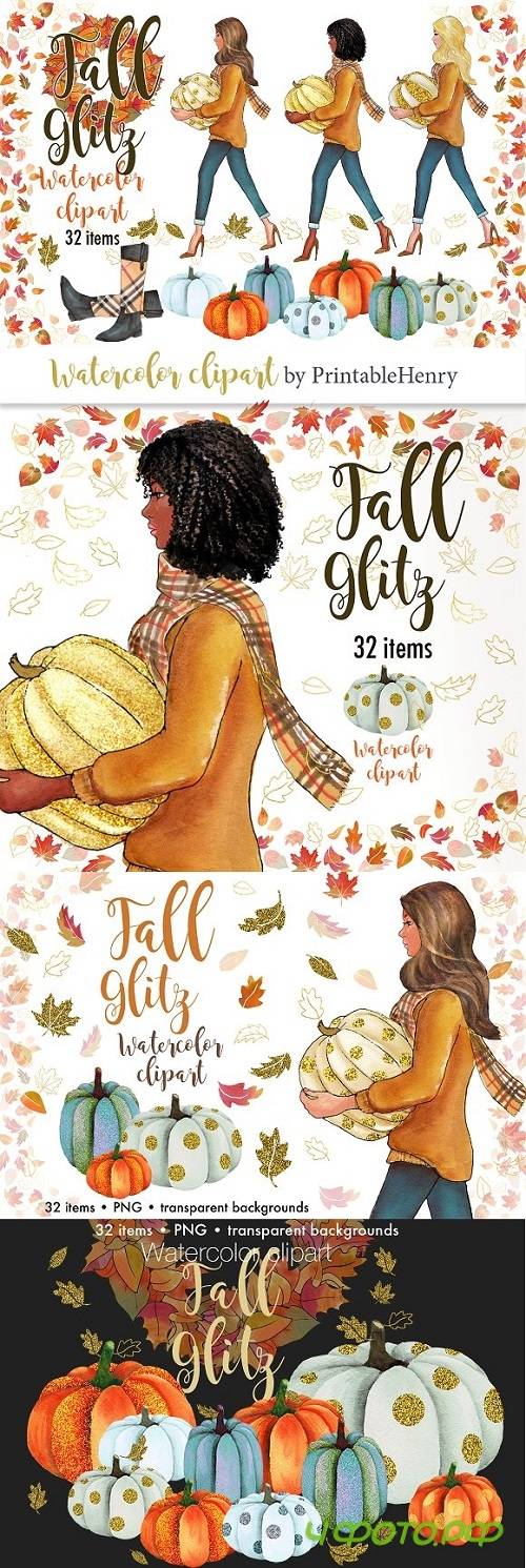 Fall Glitz Watercolor Clipart 1759990