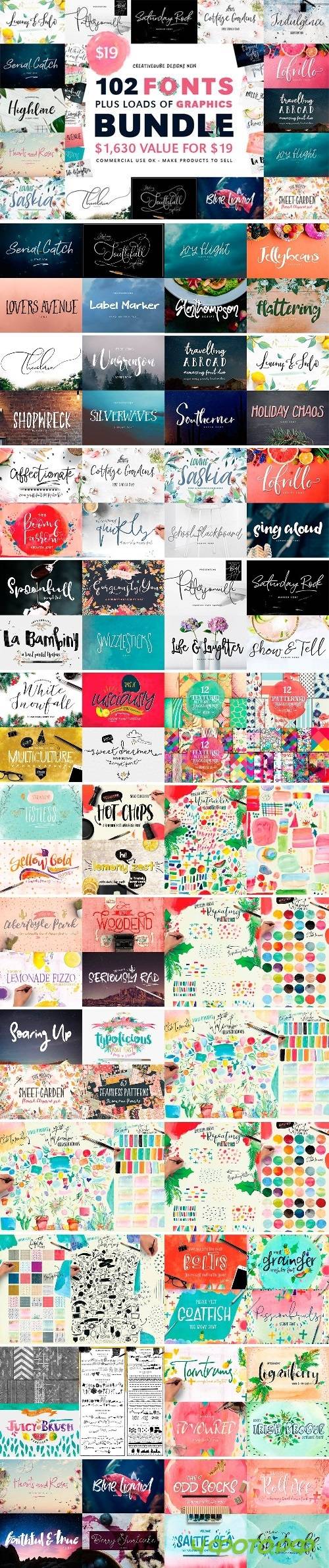 102 Fonts & Graphics Bundle 1778651
