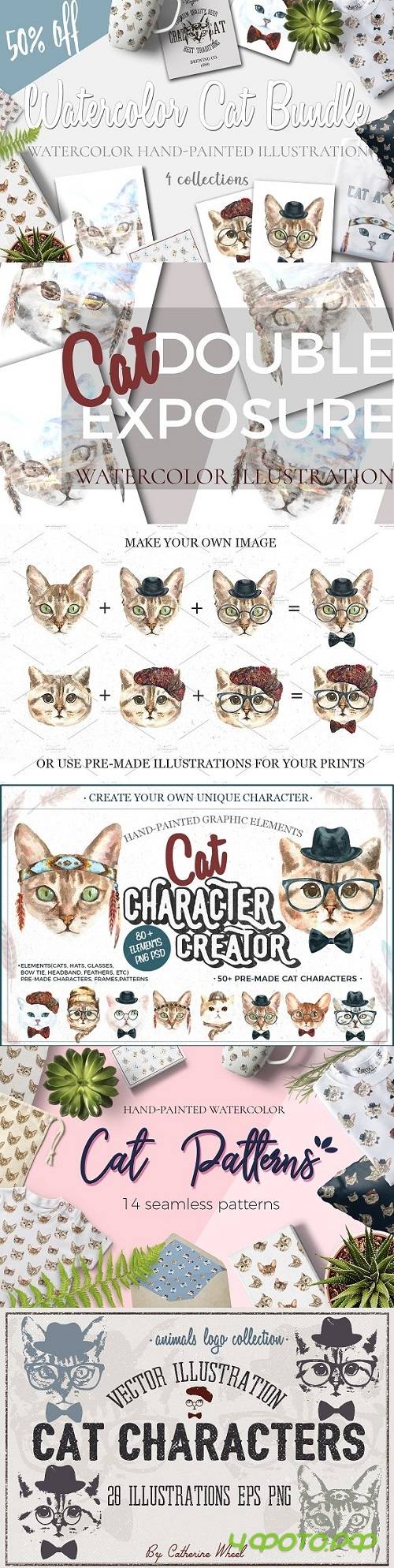 Watercolor Cat Bundle 1778221