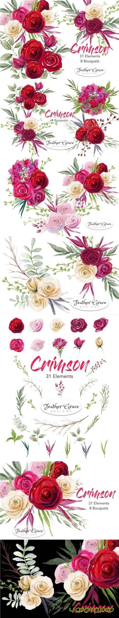 Red White Pink Flowers Watercolor 1864012