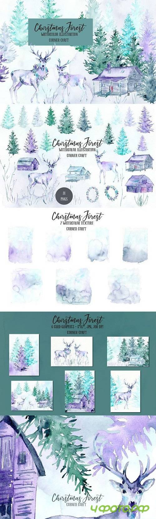 Watercolor Christmas Forest 2003302