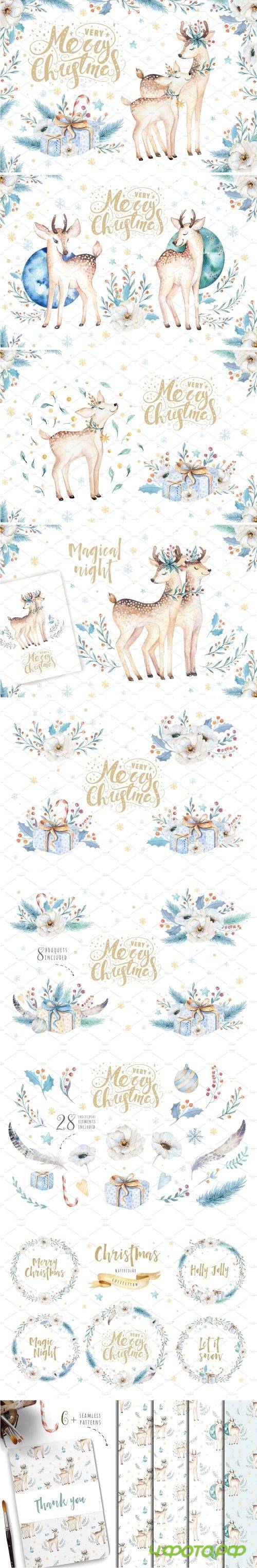 Watercolor Christmas Deer - 1953047