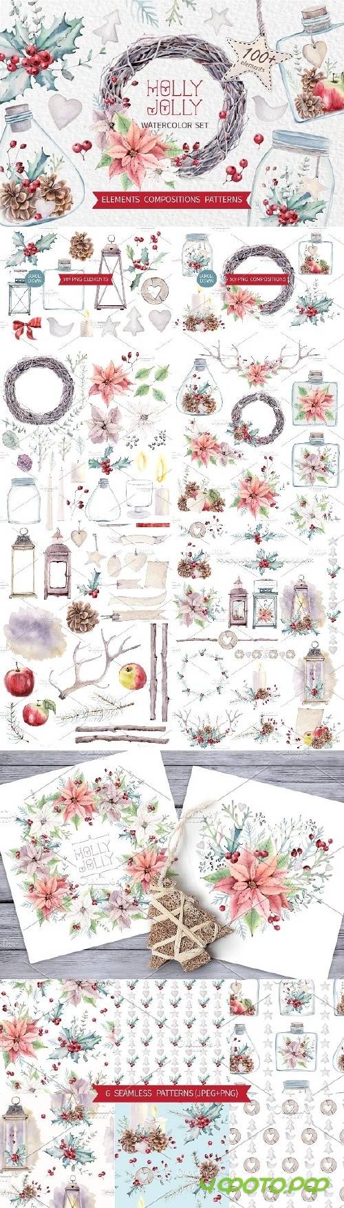 HOLLY JOLLY watercolor set - 957832