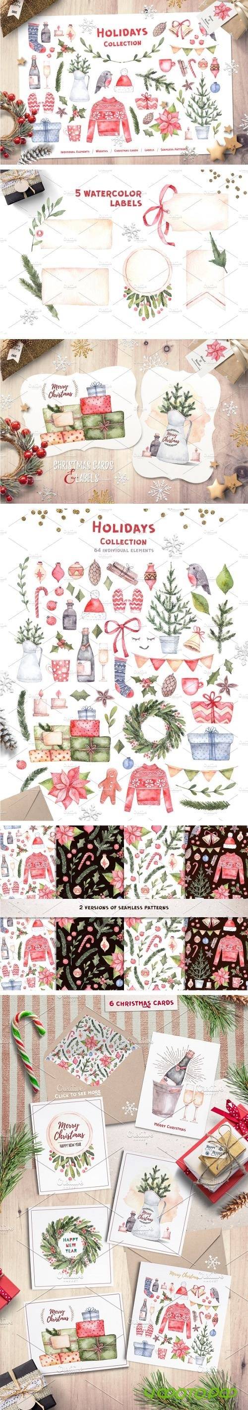 Christmas Holidays. Watercolor Set - 2040479