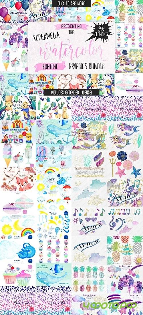Big Watercolor Fun Graphics Bundle - 1357734