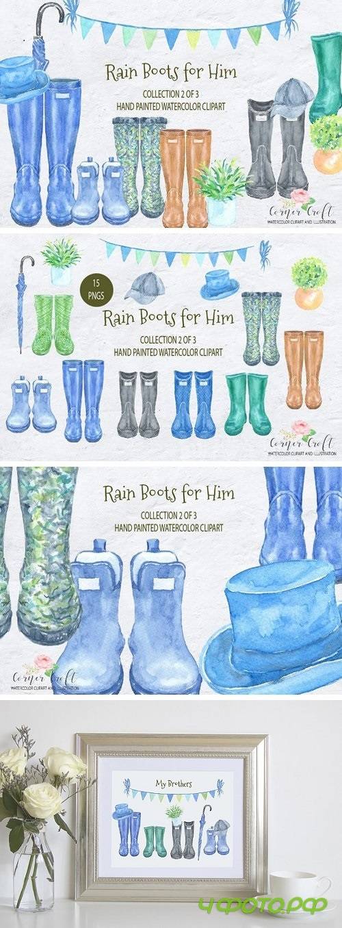 Watercolor Rain Boots for Him 2104023