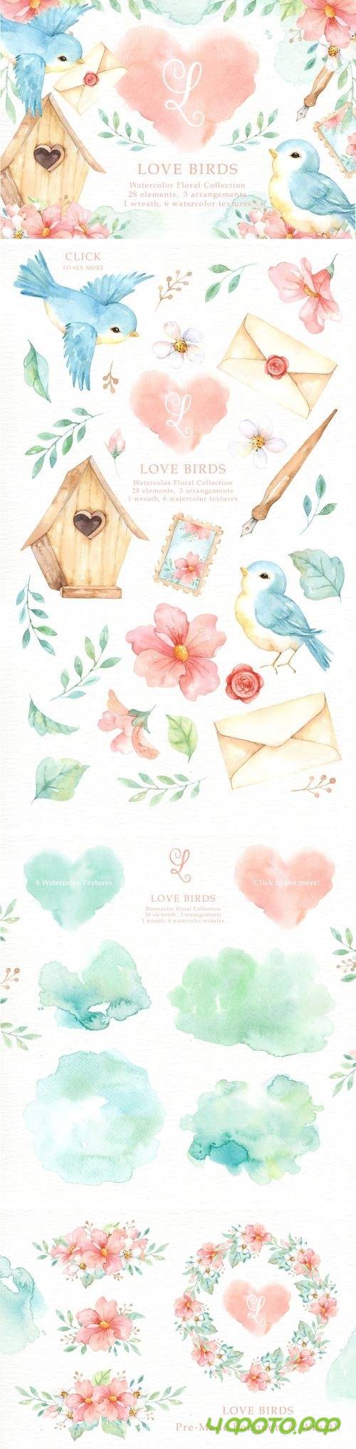 Love Birds Watercolor Cliparts - 2206179