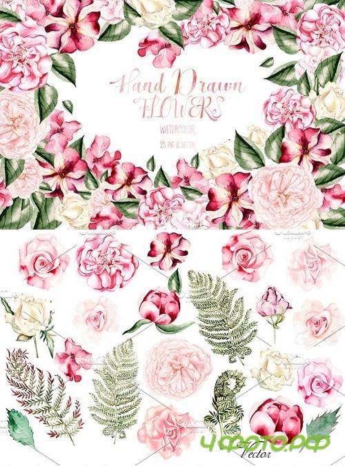 Hand Drawn Watercolor Flowers 2198724