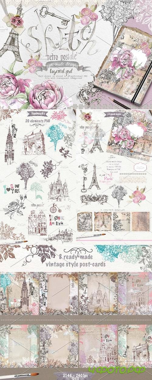 2 in 1!! Vintage style post-cards - 711448
