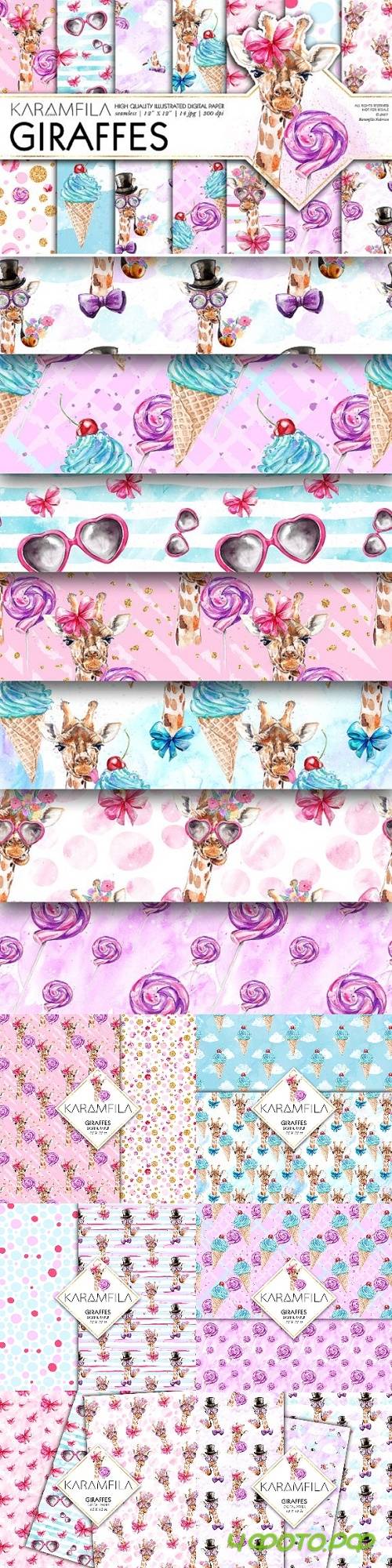 Funny Fashion Giraffes Digital Paper 1584106