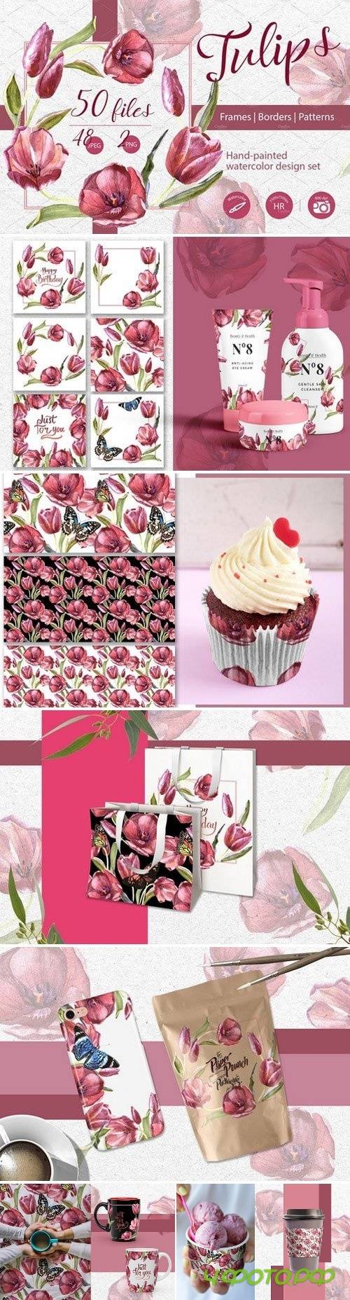 Wildflower red tulips PNG set 2404956