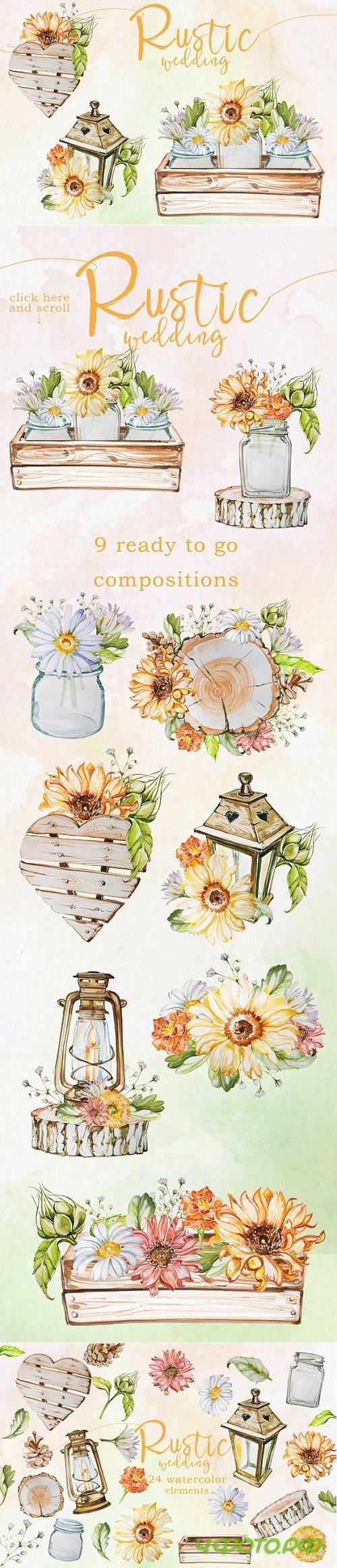 Watercolor Rustic Wedding Clipart 2403057