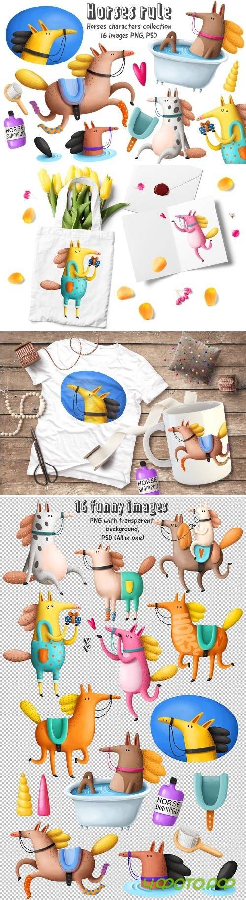 Collection of Cartoon Horses - 2744176