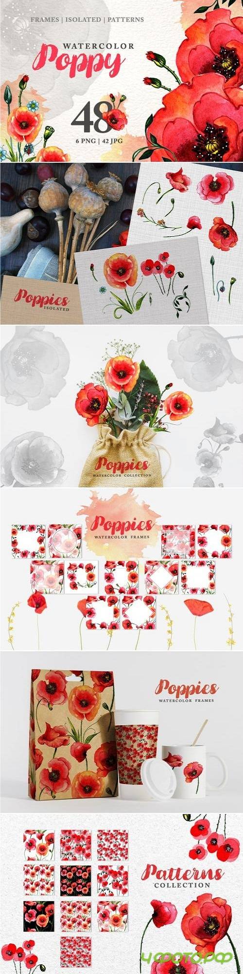 POPPY Watercolor Red png - 3304914