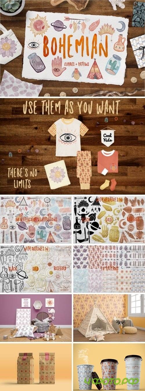 Thehungryjpeg - Bohemian Bundle + 330 Elements 3504887