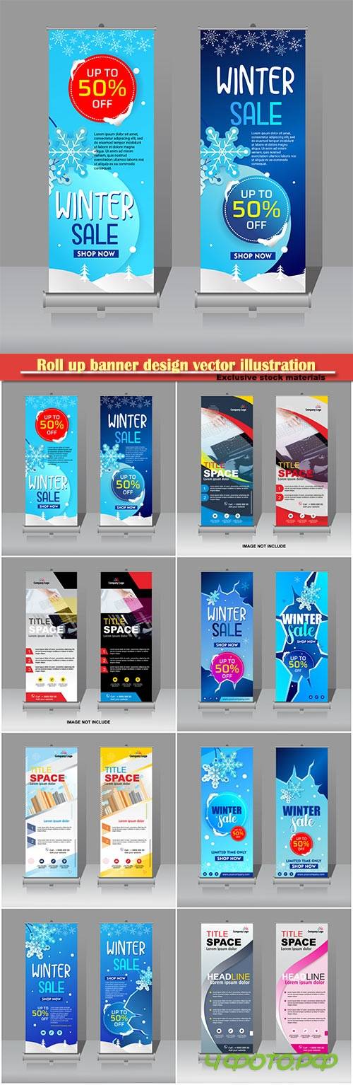Roll up banner design vector illustration template