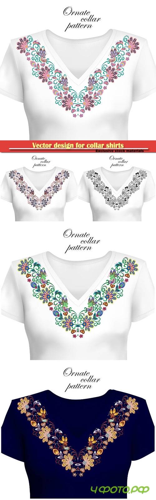 Vector design for collar shirts, ethnic flowers neck