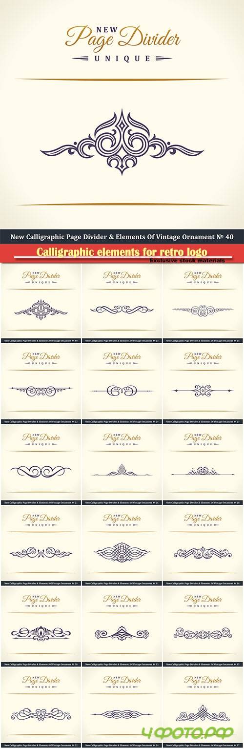 Calligraphic elements for retro logo and vector crest, decorative border line