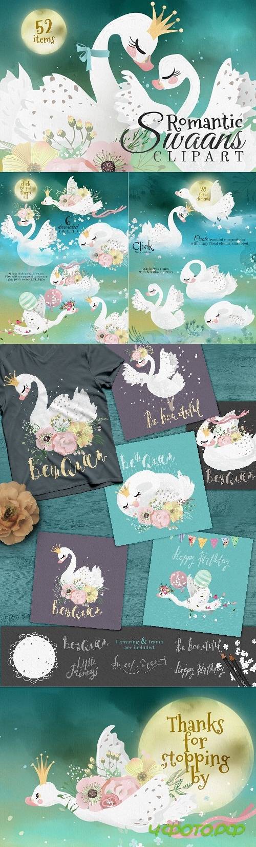 Romantic Swans Clipart - 2244992