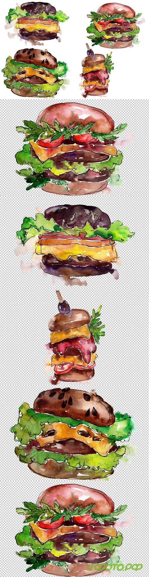Hamburger Watercolor png - 3456769