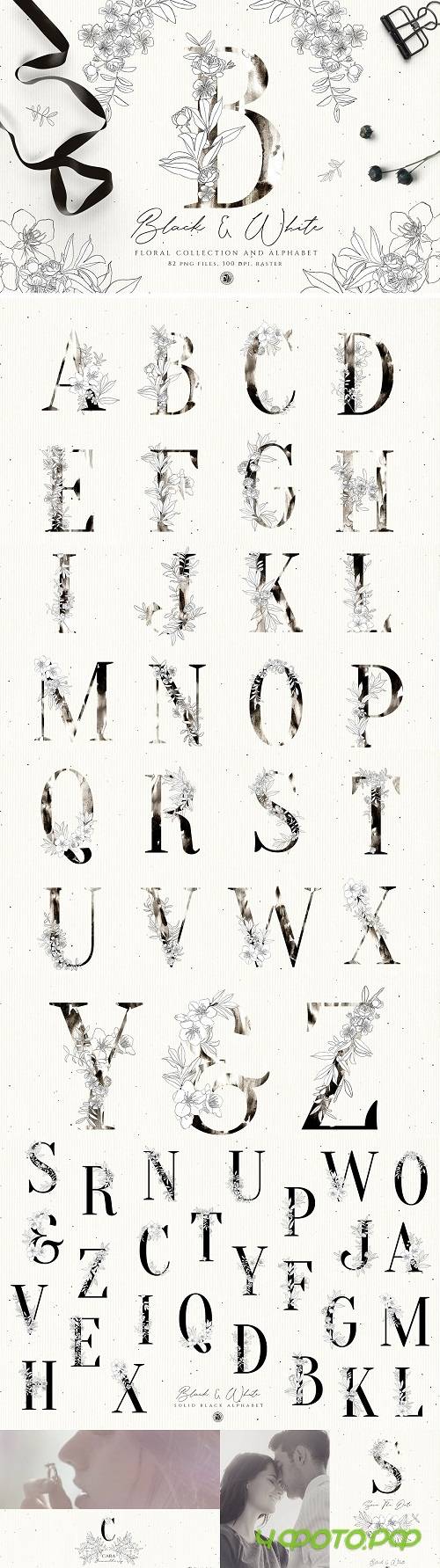 Black And White Floral Alphabet 3422660