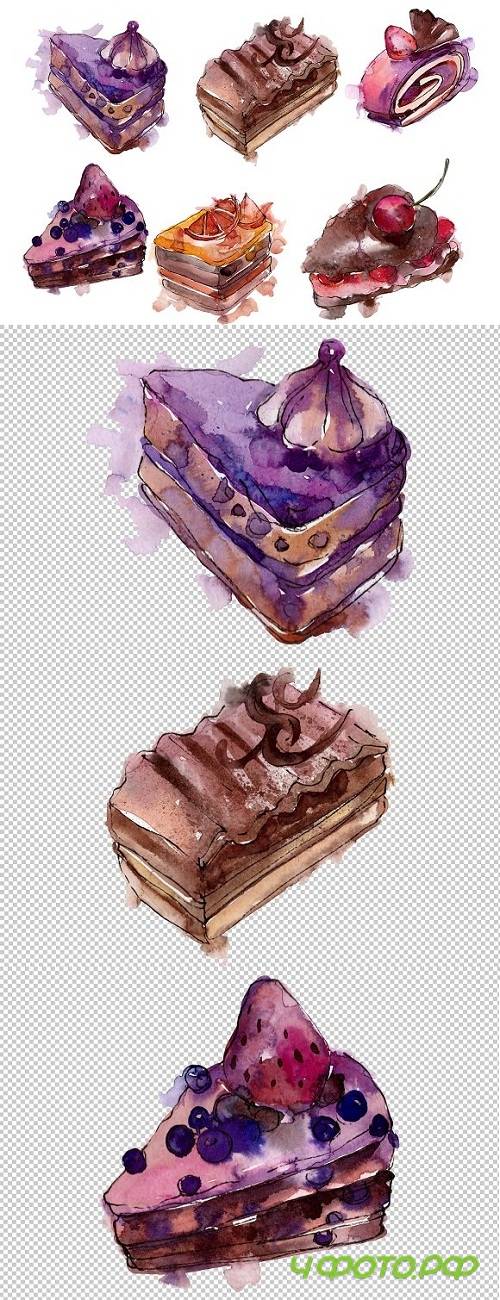 Sweet yummy cake Watercolor png  - 3476121