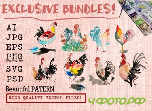 Rooster Watercolor Set